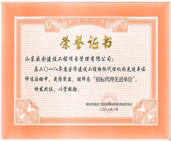 2018招标代理先进单位